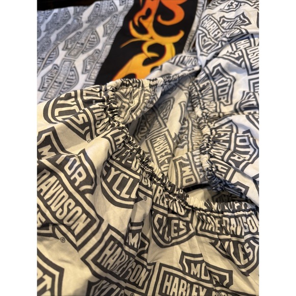 Harley Davidson Twin Sheet Set Flat/ Fitted Flames Logo Motorcycle Bedding - Picture 8 of 12